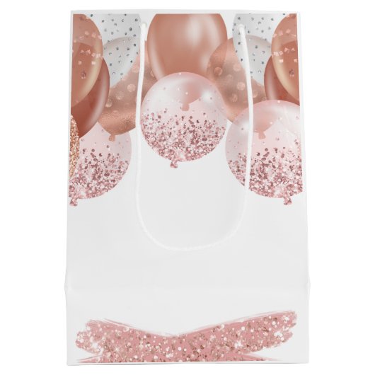 Hello 50ピンクグリッター誕生日バルーン ミディアムペーパーバッグ (裏面)