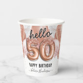 Hello 50ピンクグリッター誕生日バルーン 紙コップ (正面)