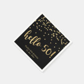 Hello 50金ゴールド紙吹雪オンBlack 50誕生日 スタンダードカクテルナプキン (角)
