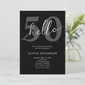 Hello 50 | モダン シック ブラック 50歳の誕生日パーティー 招待状 (スタンド正面)