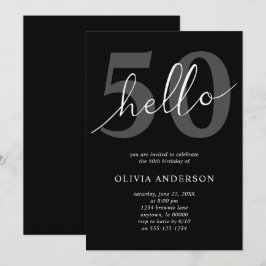 Hello 50 | モダン シック ブラック 50歳の誕生日パーティー 招待状
