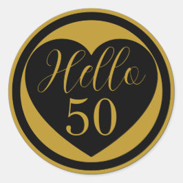 Hello 50 50th Birthday Black and Gold Heart  ラウンドシール