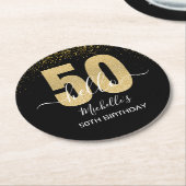Hello 50! -50th Birthday with Gold Glitter ラウンドペーパーコースター (アングル)