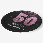 Hello 50! -50th Women's Birthday with Pink glitter ペーパープレート (アングル)