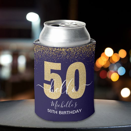 Hello 50! -Birthday - 50th Women's  Gold glitter 缶クーラー