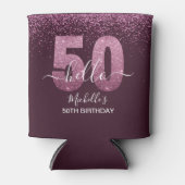 Hello 50! -Birthday 50th Women's with Pink glitter 缶クーラー (正面)