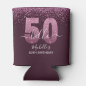 Hello 50! -Birthday 50th Women's with Pink glitter 缶クーラー (裏面)