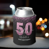 Hello 50! -Birthday 50th Women's with Pink glitter 缶クーラー