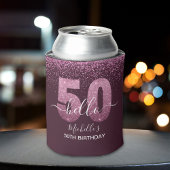 Hello 50! -Birthday 50th Women's with Pink glitter 缶クーラー