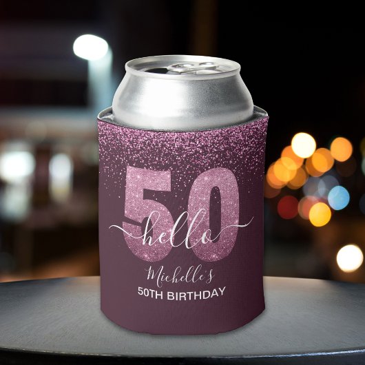 Hello 50! -Birthday 50th Women's with Pink glitter 缶クーラー