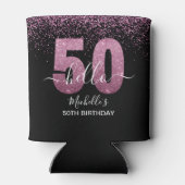 Hello 50! -Birthday 50th Women's with Pink glitter 缶クーラー (裏面)