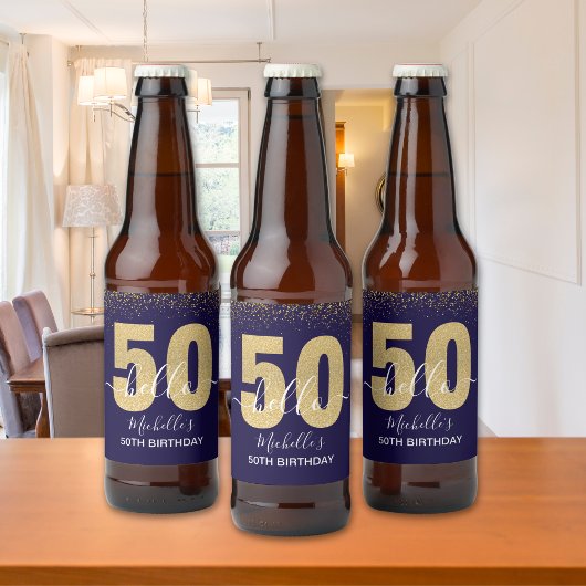 Hello 50! -Birthday - Elegant 50th Women's ビールラベル
