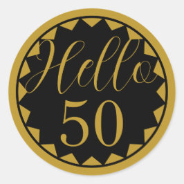 Hello 50 Black and Gold  50th Birthday Design ラウンドシール