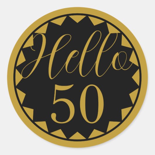 Hello 50 Black and Gold  50th Birthday Design ラウンドシール (正面)