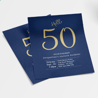 Hello 50 Blue金ゴールド予算50番目の誕生日招待状 チラシ