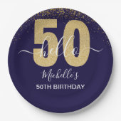 Hello 50! -Elegant 50th Birthday with Gold glitter ペーパープレート (正面)