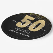 Hello 50! -Elegant 50th Birthday with Gold glitter ペーパープレート (アングル)