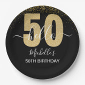 Hello 50! -Elegant 50th Birthday with Gold glitter ペーパープレート (正面)