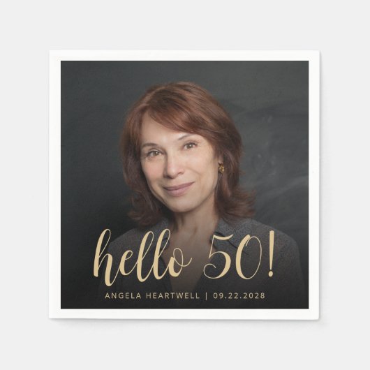 Hello 50 Fiftiethバースデーパーティーの写真 スタンダードカクテルナプキン (正面)