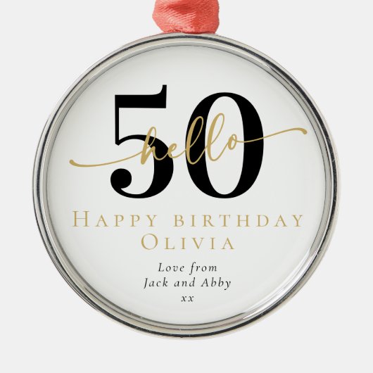 Hello 50 Fiftieth誕生日ギフトマイルストーン メタルオーナメント (正面)