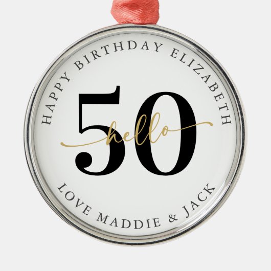 Hello 50 Fiftieth誕生日ギフトマイルストーン メタルオーナメント (正面)