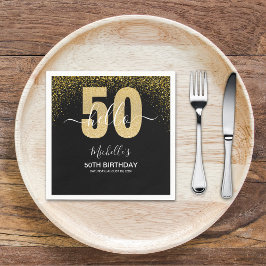 Hello 50! - Modern 50th Birthday with Gold glitter スタンダードカクテルナプキン