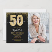 Hello 50! - Modern 50TH Birthday with photo 招待状 (正面)