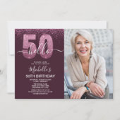 Hello 50! - Modern 50TH Birthday with photo 招待状 (正面)