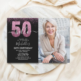 Hello 50! - Modern 50TH Birthday with photo 招待状