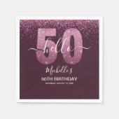 Hello 50! - Modern 50th Birthday with Pink glitter スタンダードカクテルナプキン (正面)