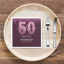 Hello 50! - Modern 50th Birthday with Pink glitter スタンダードカクテルナプキン