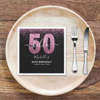 Hello 50! - Modern 50th Birthday with Pink glitter スタンダードカクテルナプキン