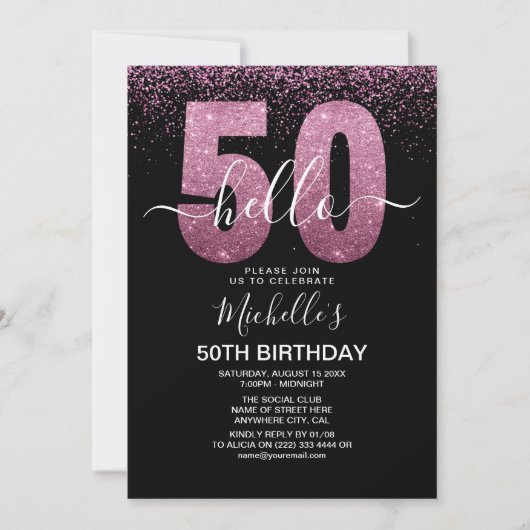 Hello 50 - Modern 50th birthday Women's 招待状 (正面)