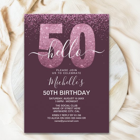 Hello 50 - Modern 50th birthday Women's 招待状