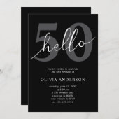 Hello 50 | Modern Chic Black 50th Birthday Party 招待状 (正面/裏面)