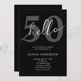 Hello 50 | Modern Chic Black 50th Birthday Party 招待状