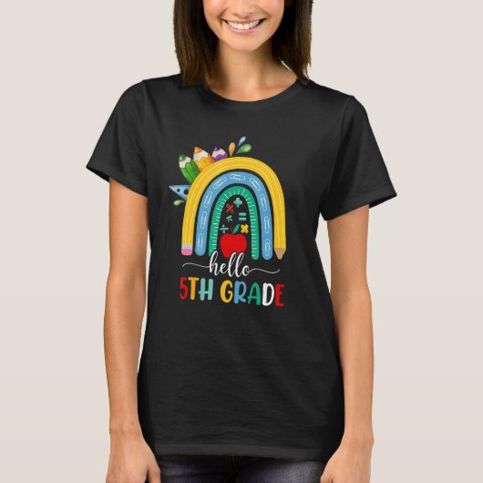 Hello 5th Grade Boho Rainbow Teacher Kids Back To  Tシャツ (正面)