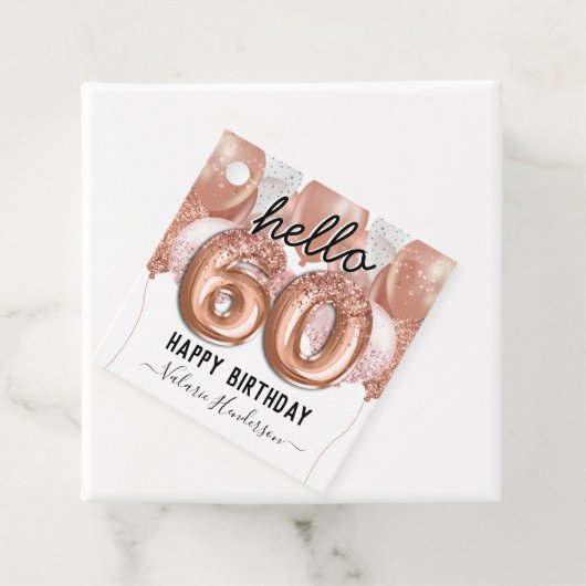 Hello 60ピンクグリッター誕生日バルーン フェイバータグ (インサイチュ)