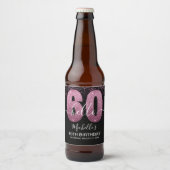 Hello 60! - 60th Birthday Woman with Pink Glitter ビールラベル (正面)