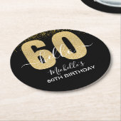 Hello 60! - Elegant 60th Birthday Woman ラウンドペーパーコースター (アングル)