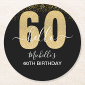 Hello 60! - Elegant 60th Birthday Woman ラウンドペーパーコースター (正面)
