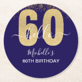 Hello 60! - Elegant 60th Birthday Woman ラウンドペーパーコースター (正面)