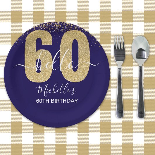 Hello 60! - Elegant 60th Birthday Woman Gold  ペーパープレート