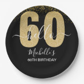 Hello 60! - Elegant 60th Birthday Woman Gold  ペーパープレート (正面)