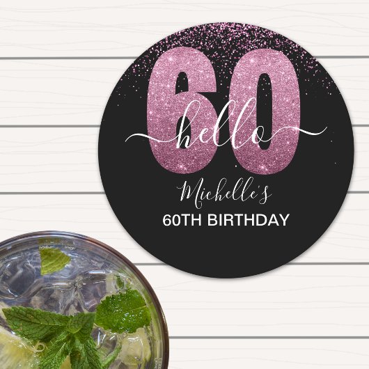 Hello 60! - Modern 60th Birthday Woman ラウンドペーパーコースター