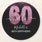Hello 60! - Modern 60th Birthday Woman ラウンドペーパーコースター (正面)