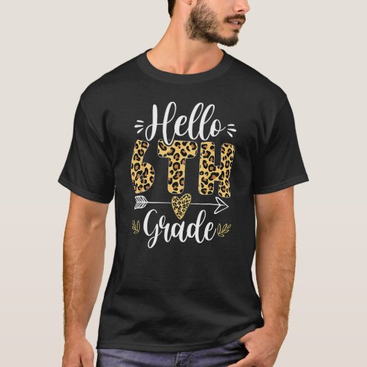 Hello 6th Sixth Grade Leopard Back To School Girls Tシャツ (正面)