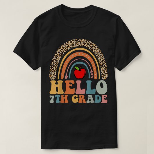 HELLO 7年生の先生ヒョウ虹バックSC Tシャツ (デザイン正面)