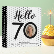 Hello 70あなたの写真誕生日白黒のドット