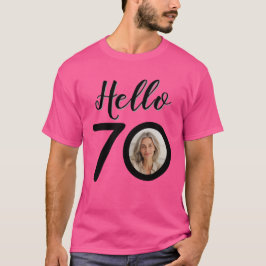 Hello 70カスタムフォト70誕生日ダークユニセックス tシャツ